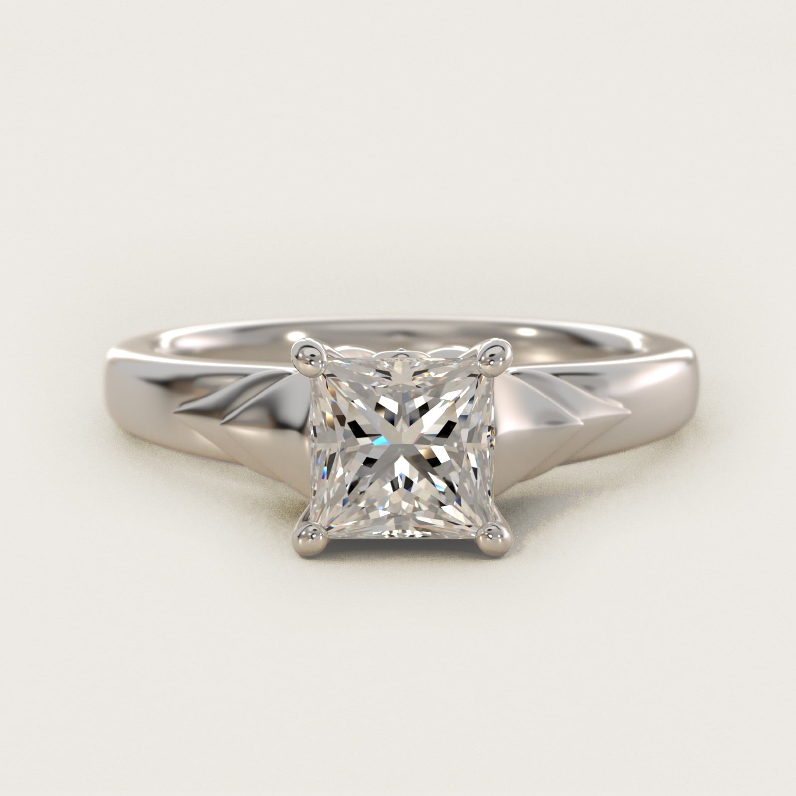 Chevron Solitaire Plus Engagement Ring in 18k White Gold - Princess Center