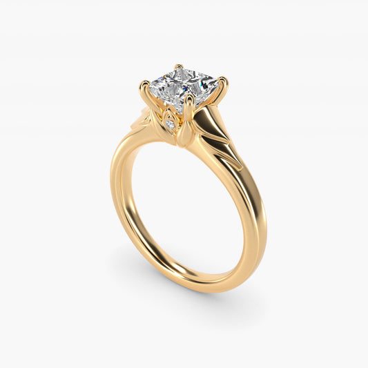 Chevron Solitaire Plus Engagement Ring in 14k Yellow Gold - Princess Center