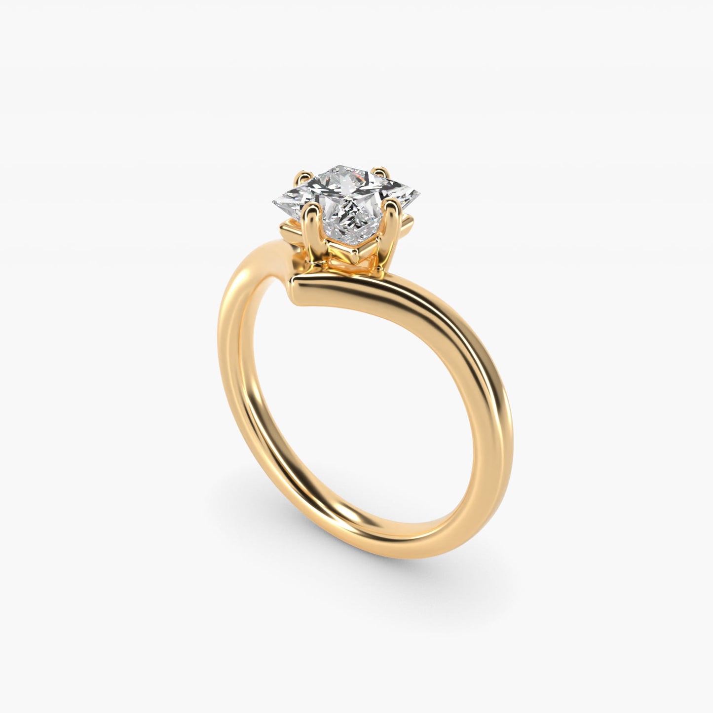Chevron Solitaire Engagement Ring in 18k Yellow Gold - Princess Center
