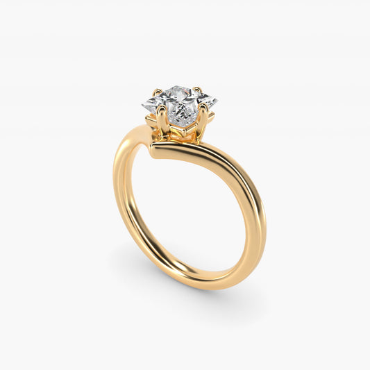 Chevron Solitaire Engagement Ring in 18k Yellow Gold - Princess Center