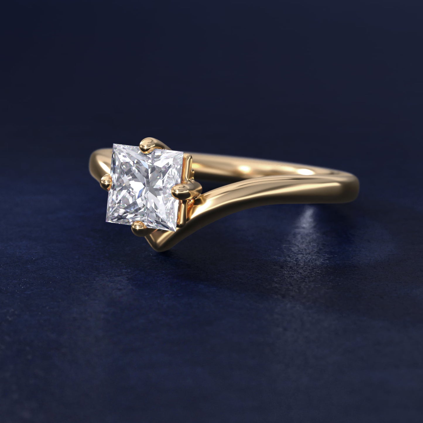 Chevron Solitaire Engagement Ring in 14k Yellow Gold - Princess Center