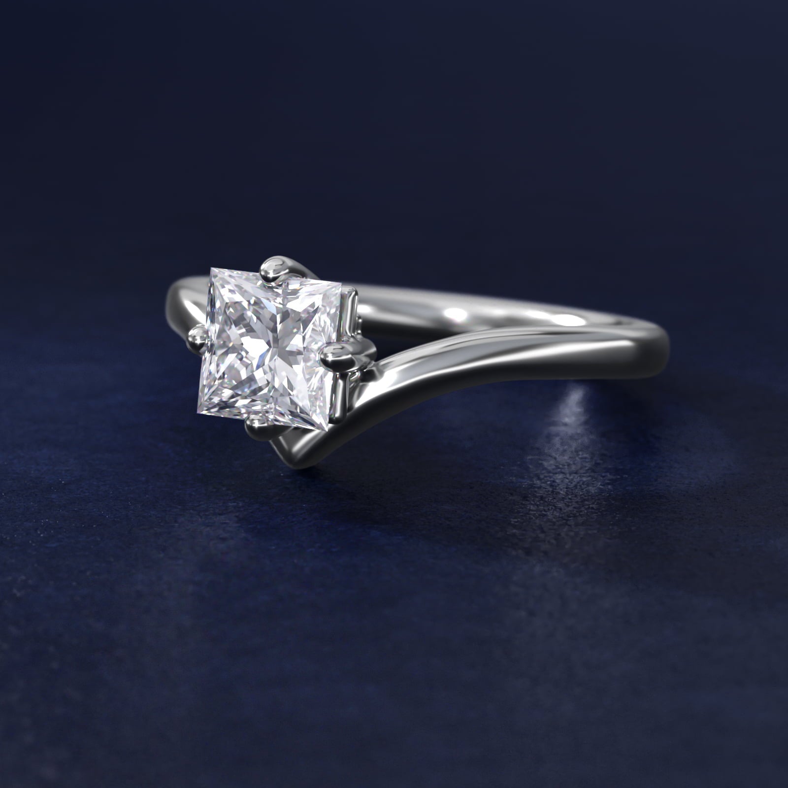 Chevron Solitaire Engagement Ring in Platinum - Princess Center
