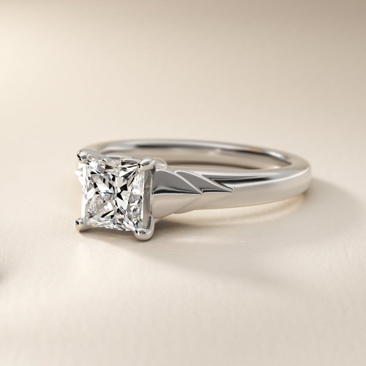 Chevron Solitaire Plus Engagement Ring in Platinum - Princess Center