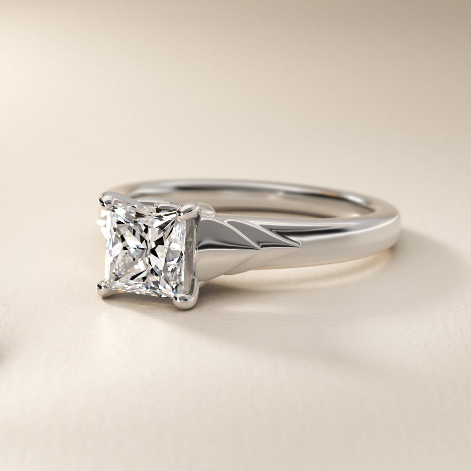 Chevron Solitaire Plus Engagement Ring in Platinum - Princess Center