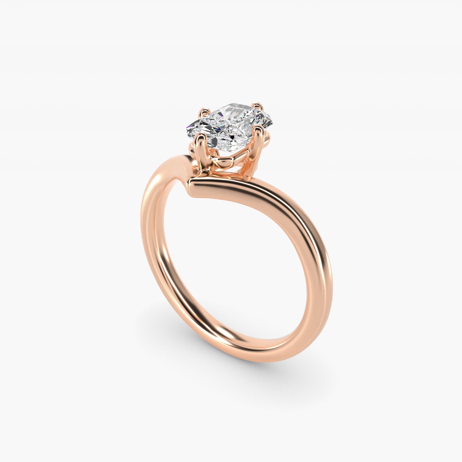 Chevron Solitaire Engagement Ring in 18k Rose Gold - Radiant Center
