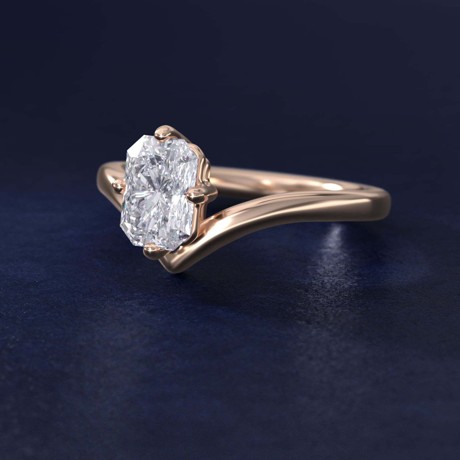 Chevron Solitaire Engagement Ring in 14k Rose Gold - Radiant Center