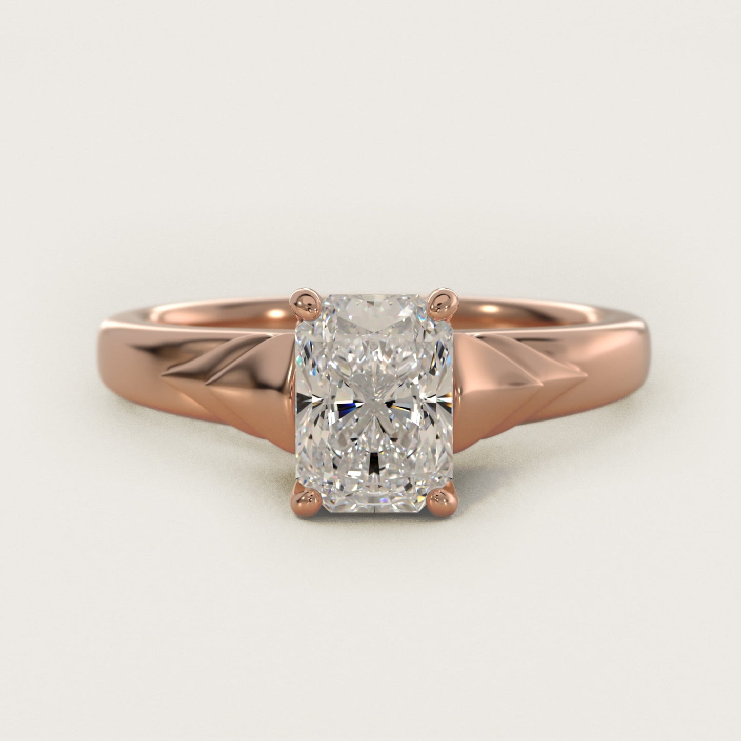 Chevron Solitaire Plus Engagement Ring in 14k Rose Gold - Radiant Center