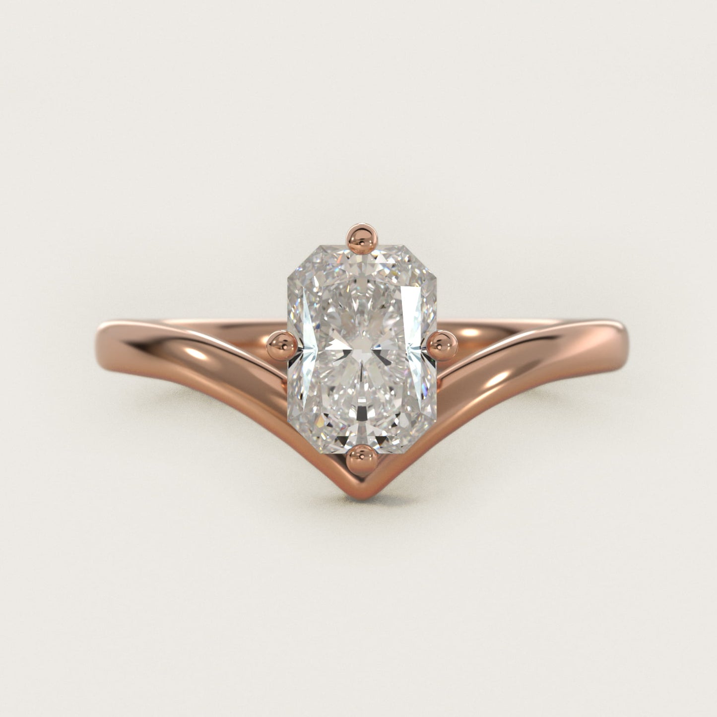Chevron Solitaire Engagement Ring in 14k Rose Gold - Radiant Center