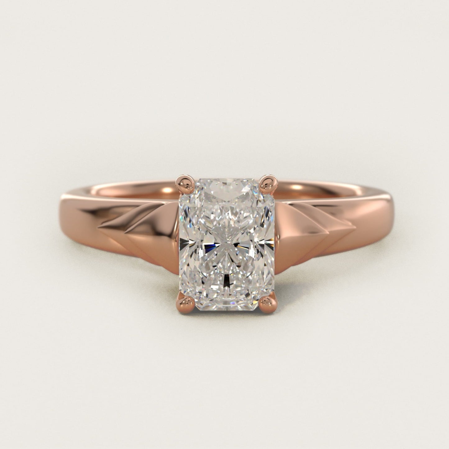 Chevron Solitaire Plus Engagement Ring in 18k Rose Gold - Radiant Center
