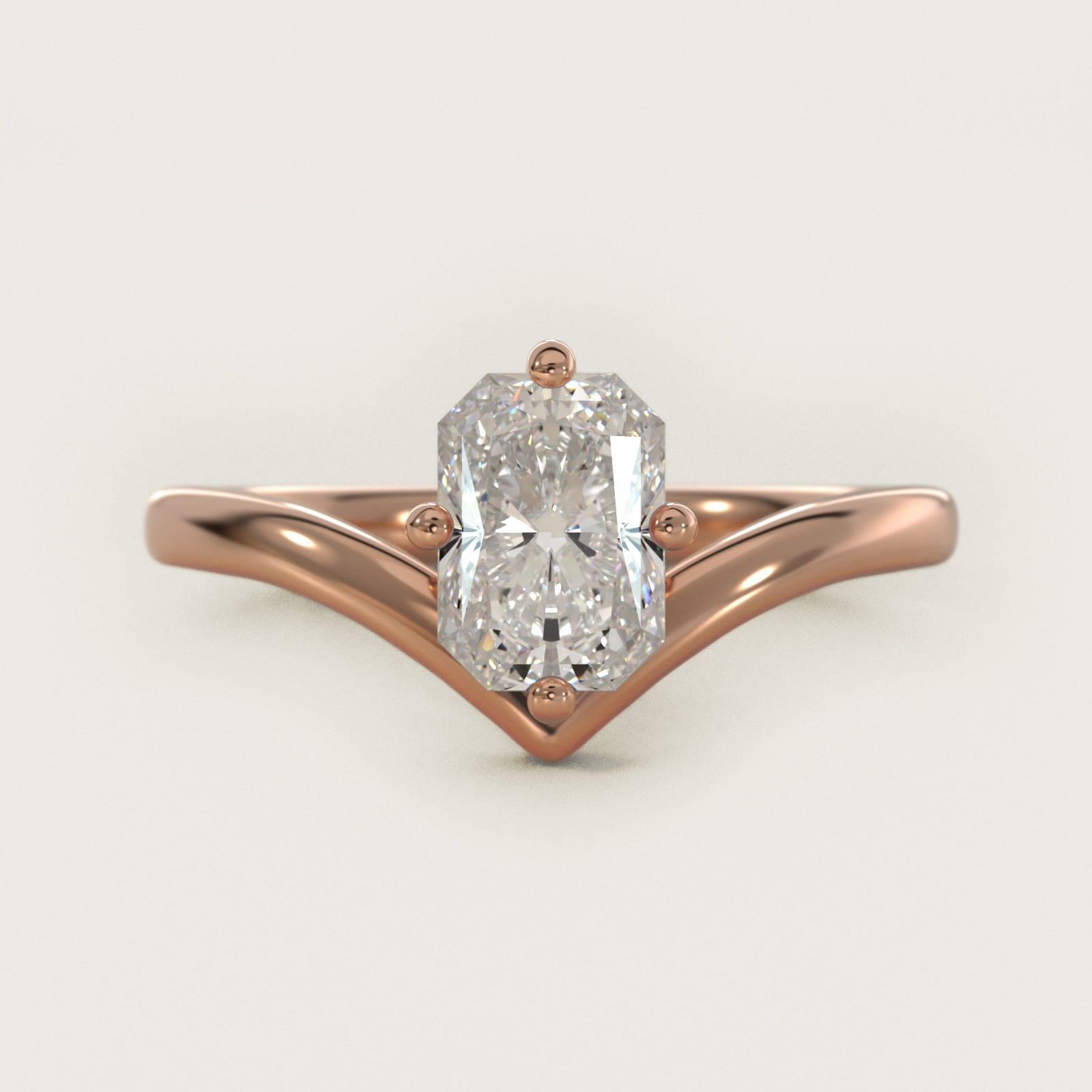 Chevron Solitaire Engagement Ring in 18k Rose Gold - Radiant Center