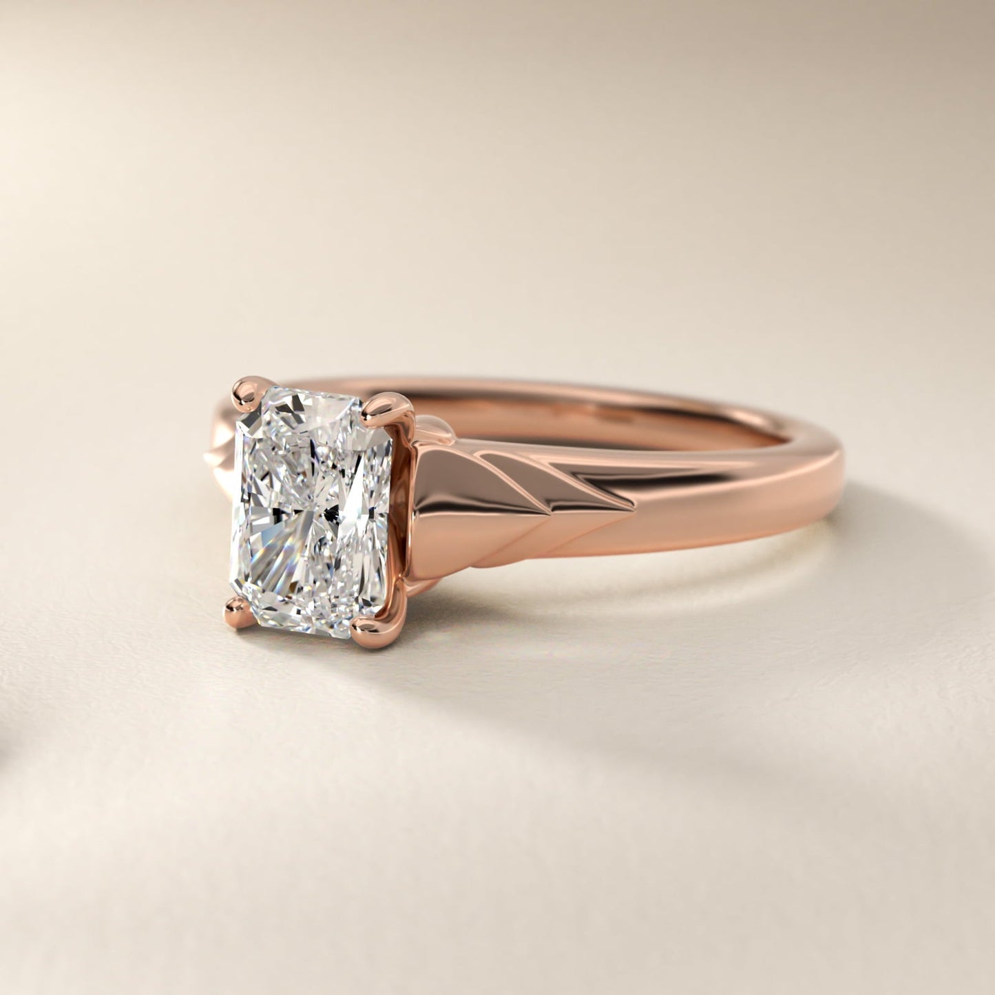 Chevron Solitaire Plus Engagement Ring in 18k Rose Gold - Radiant Center