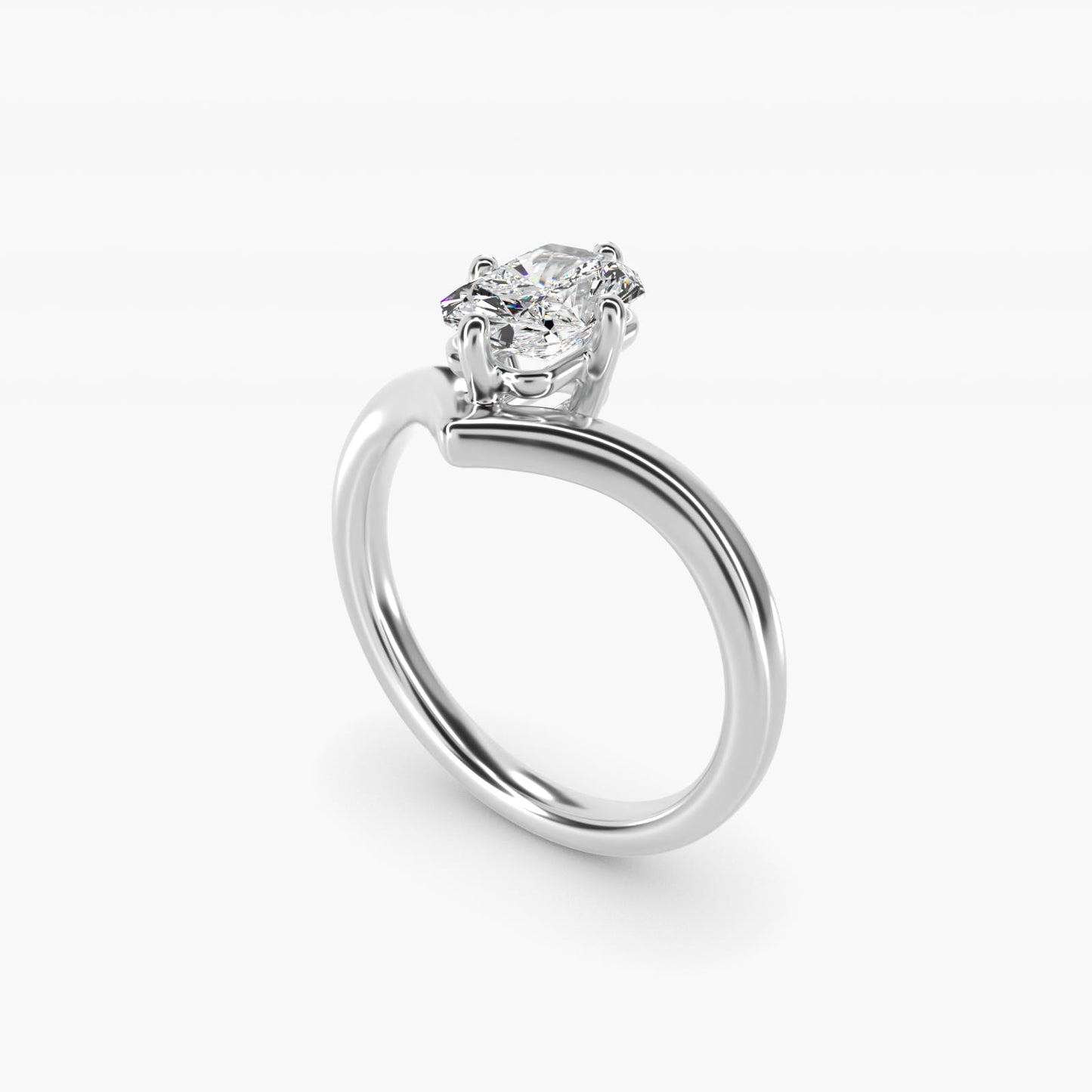 Chevron Solitaire Engagement Ring in 14k White Gold - Radiant Center
