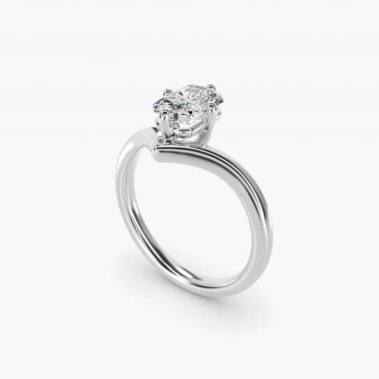 Chevron Solitaire Engagement Ring in 14k White Gold - Radiant Center