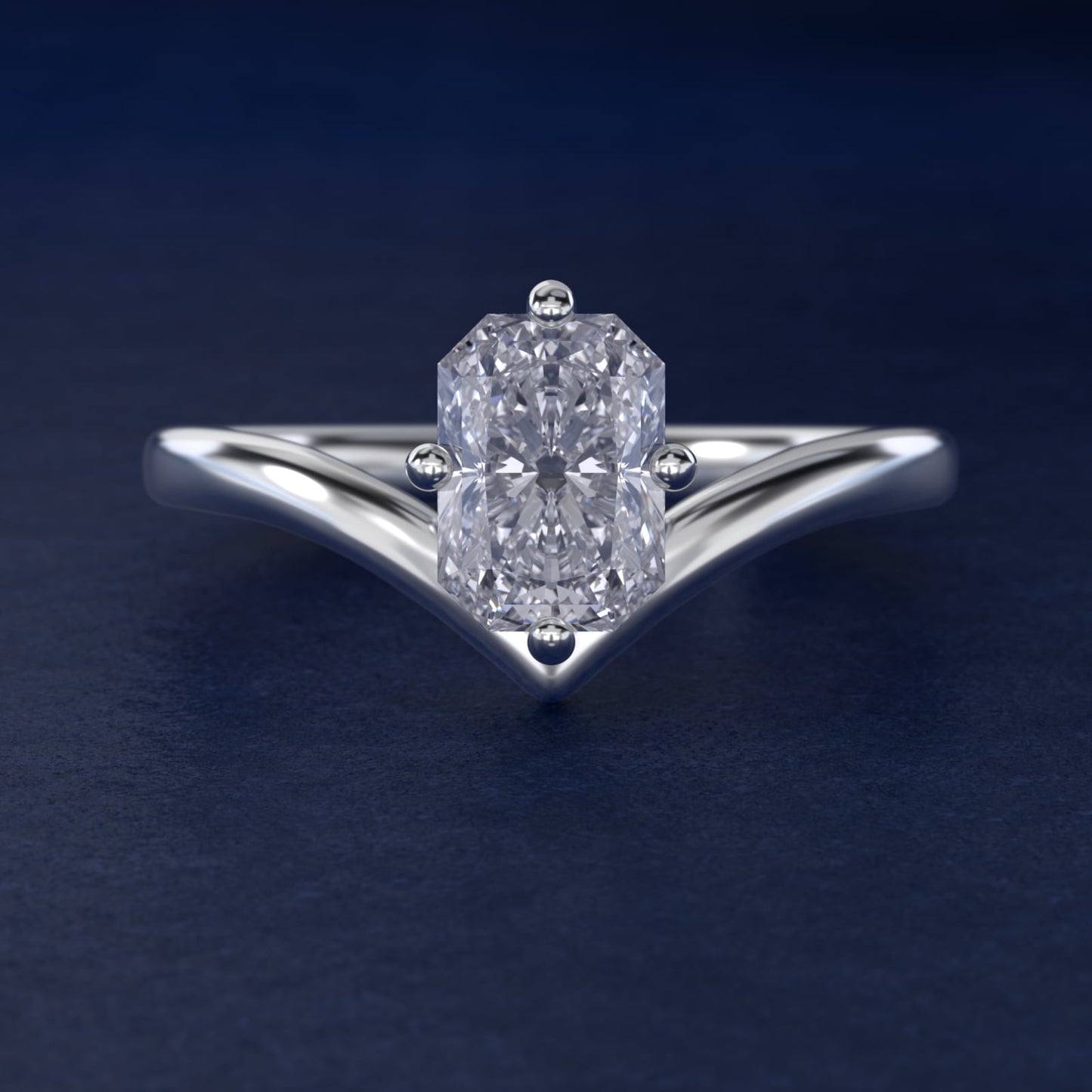 Chevron Solitaire Engagement Ring in 18k White Gold - Radiant Center