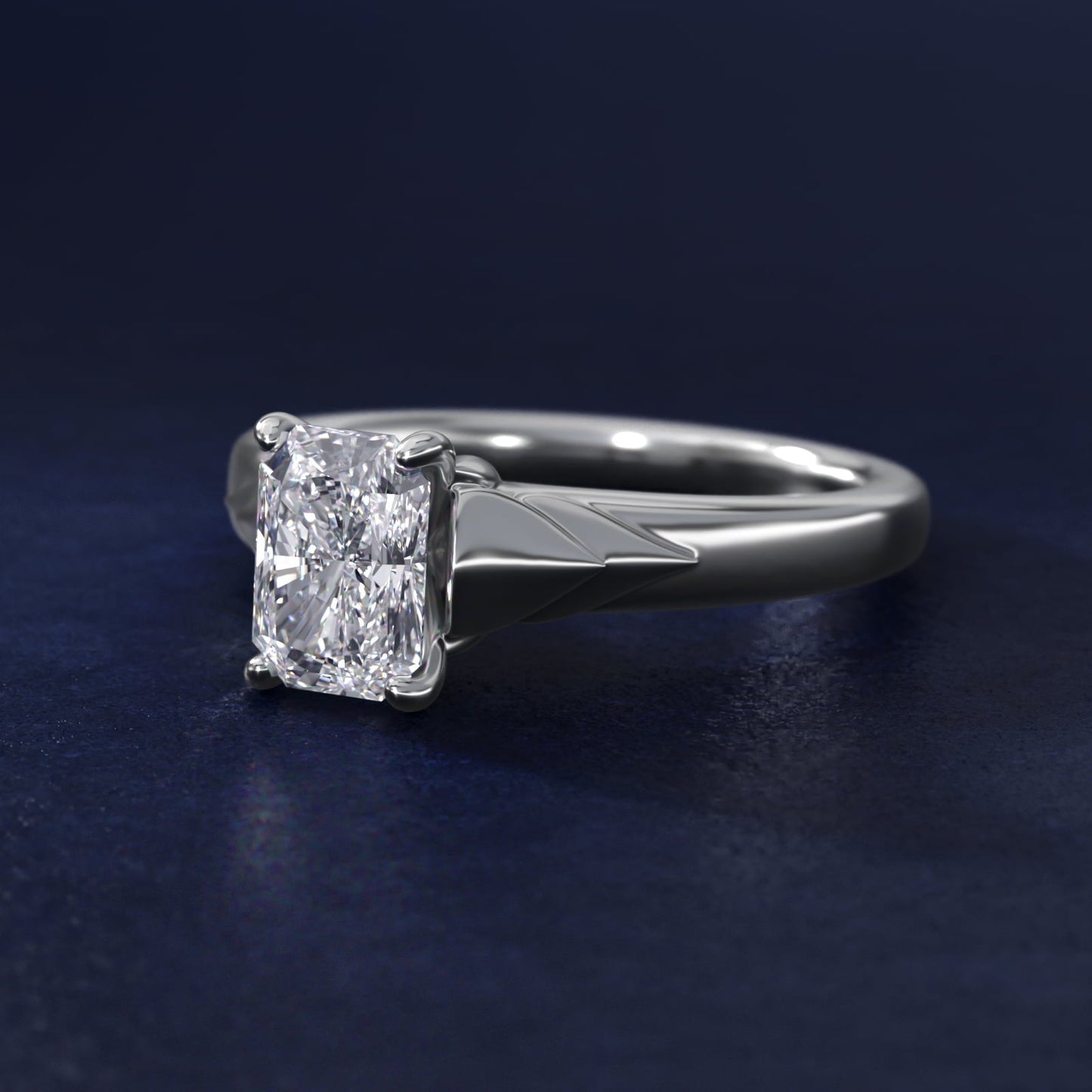 Chevron Solitaire Plus Engagement Ring in 18k White Gold - Radiant Center