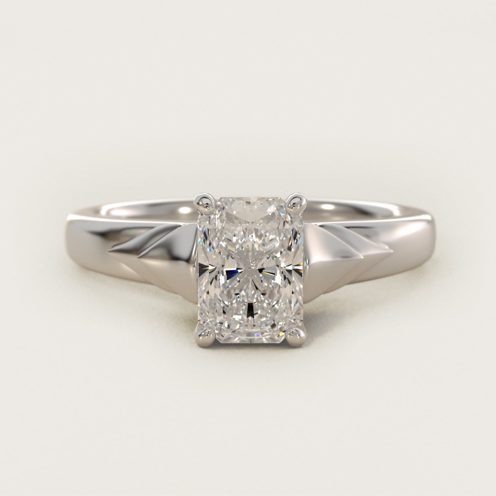 Chevron Solitaire Plus Engagement Ring in 14k White Gold - Radiant Center