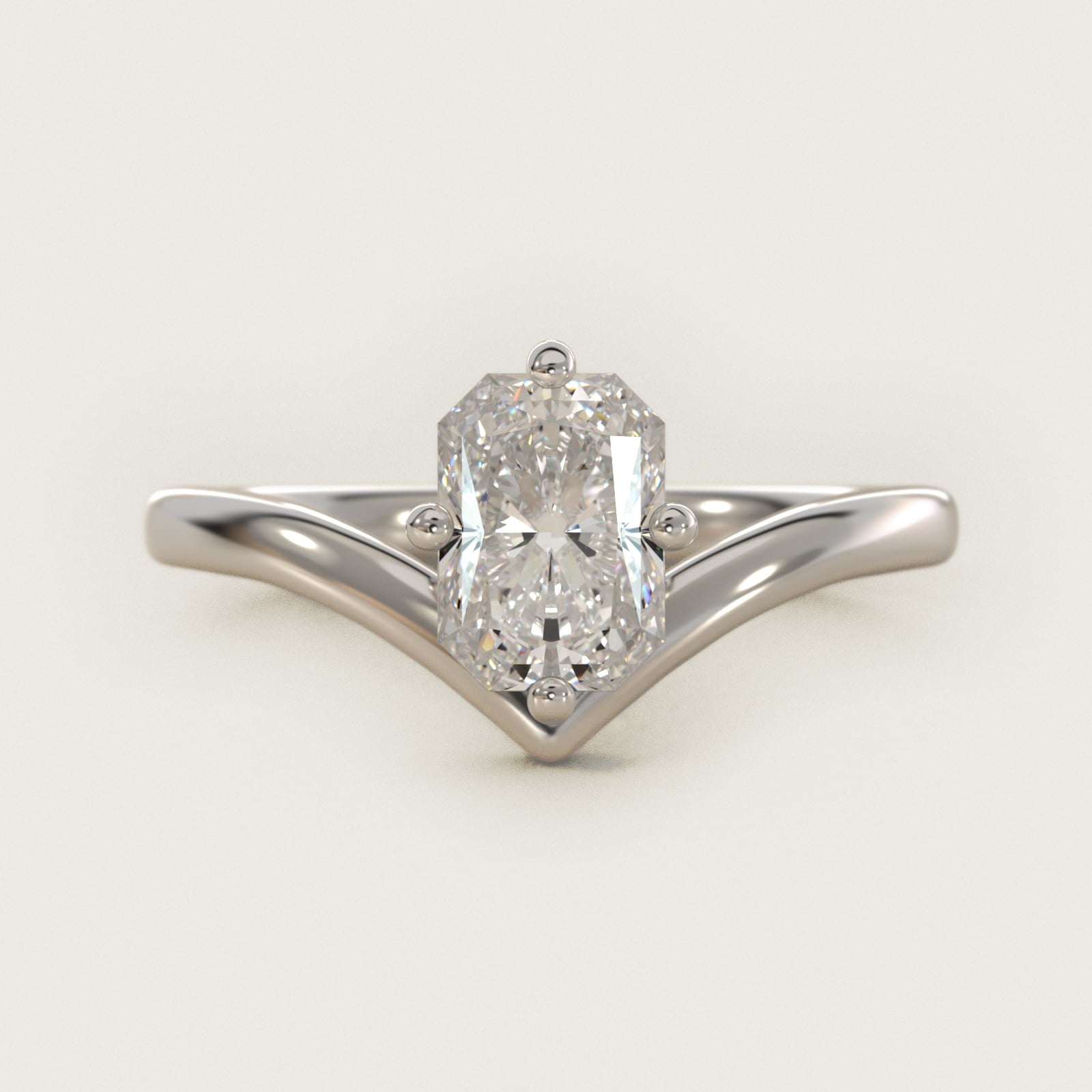 Chevron Solitaire Engagement Ring in 18k White Gold - Radiant Center