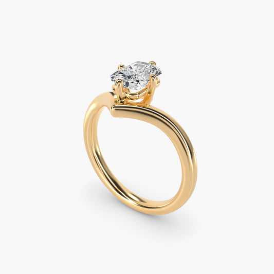 Chevron Solitaire Engagement Ring in 18k Yellow Gold - Radiant Center
