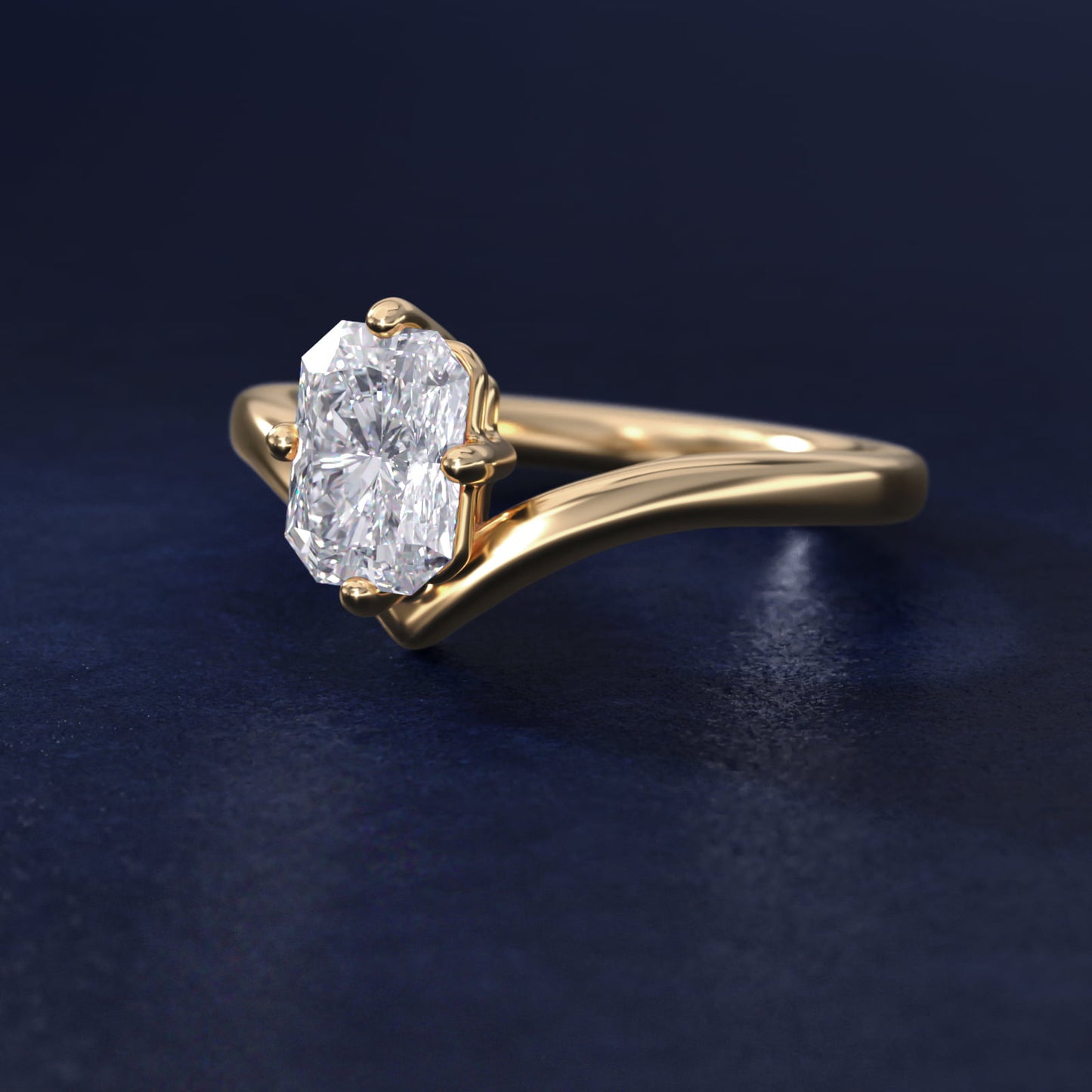 Chevron Solitaire Engagement Ring in 14k Yellow Gold - Radiant Center