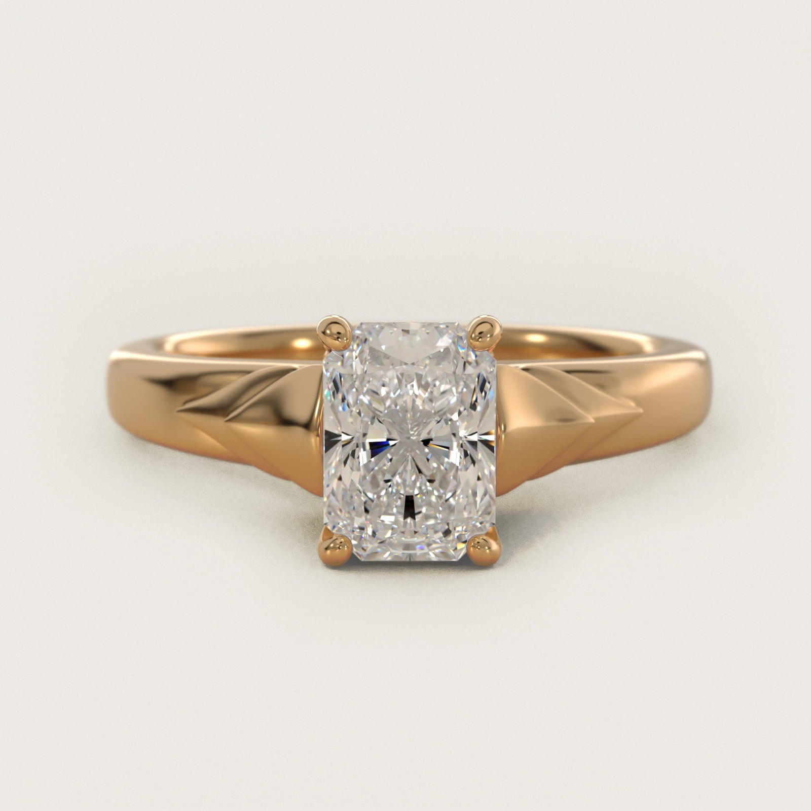 Chevron Solitaire Plus Engagement Ring in 14k Yellow Gold - Radiant Center