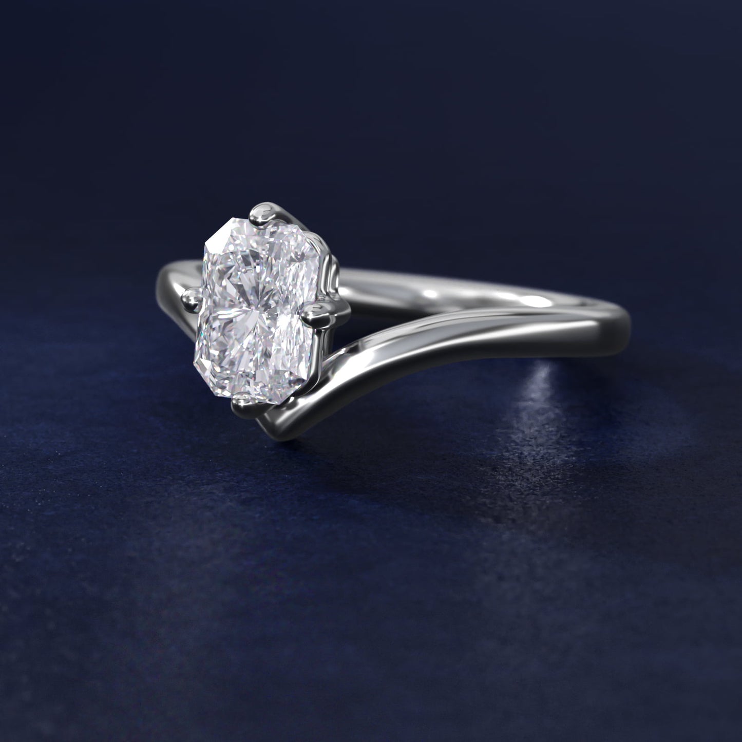 Chevron Solitaire Engagement Ring in Platinum - Radiant Center