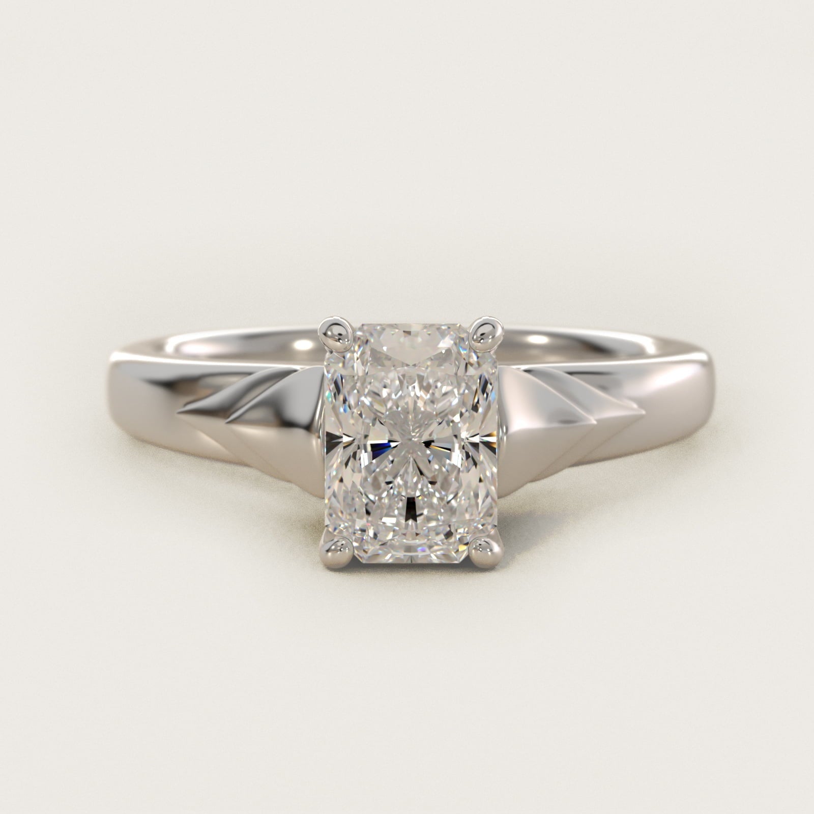 Chevron Solitaire Plus Engagement Ring in Platinum - Radiant Center