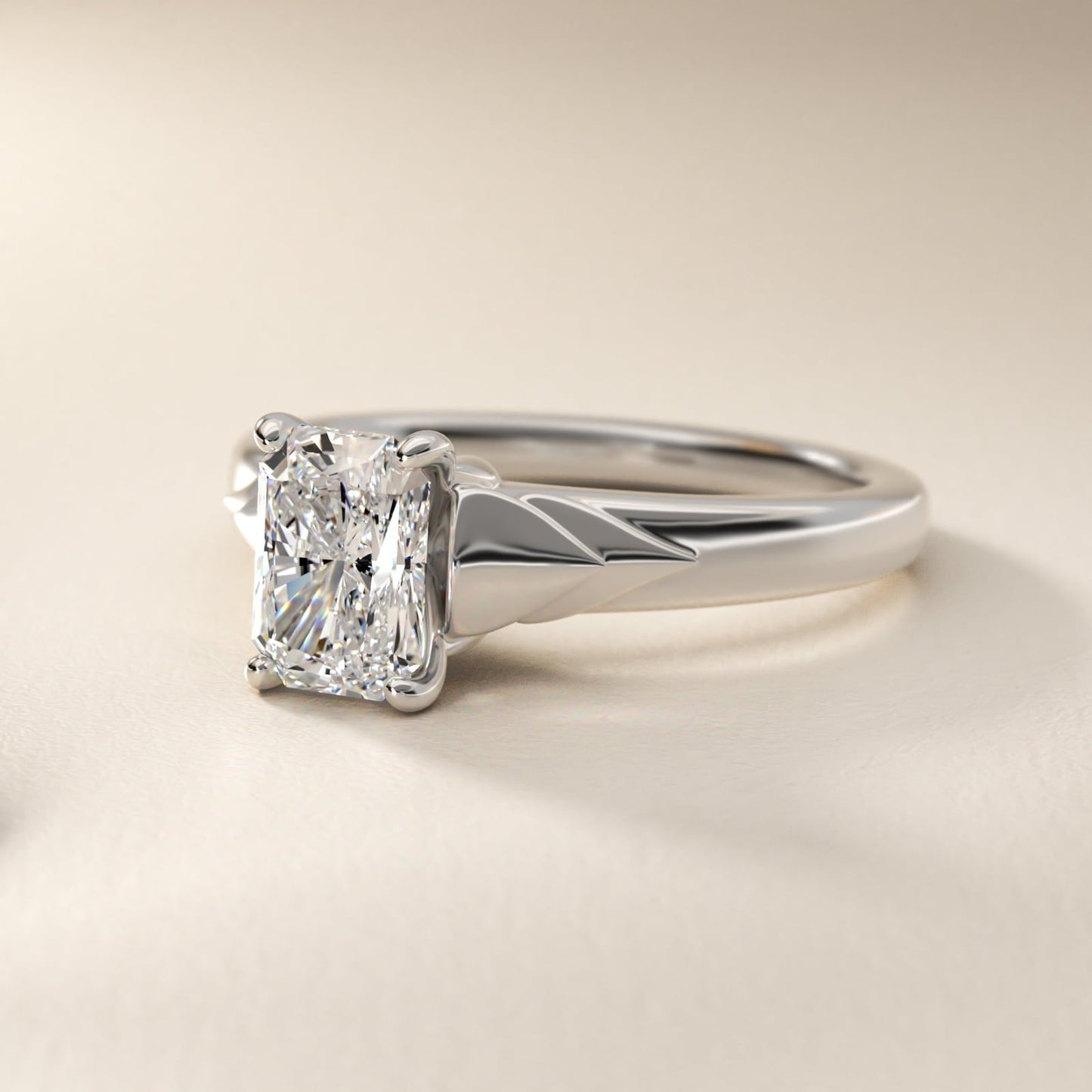 Chevron Solitaire Plus Engagement Ring in Platinum - Radiant Center