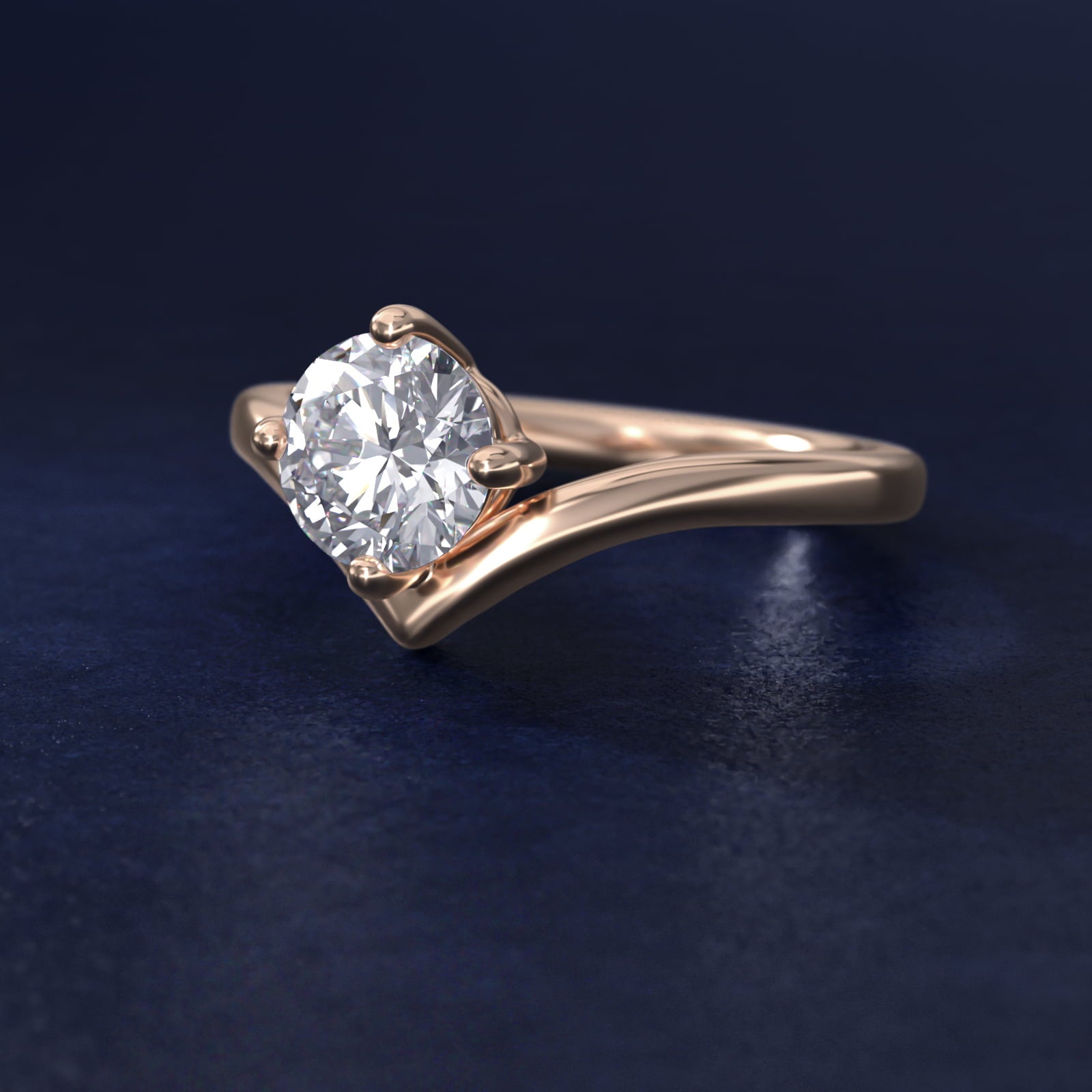 Chevron Solitaire Engagement Ring in 18k Rose Gold - Round Center