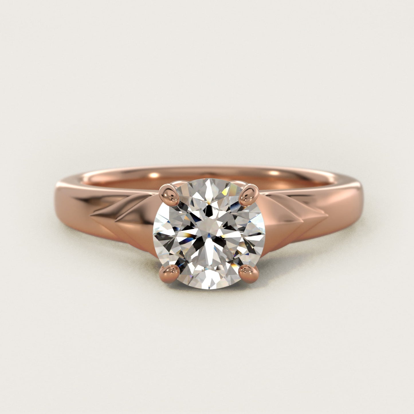 Chevron Solitaire Plus Engagement Ring in 14k Rose Gold - Round Center