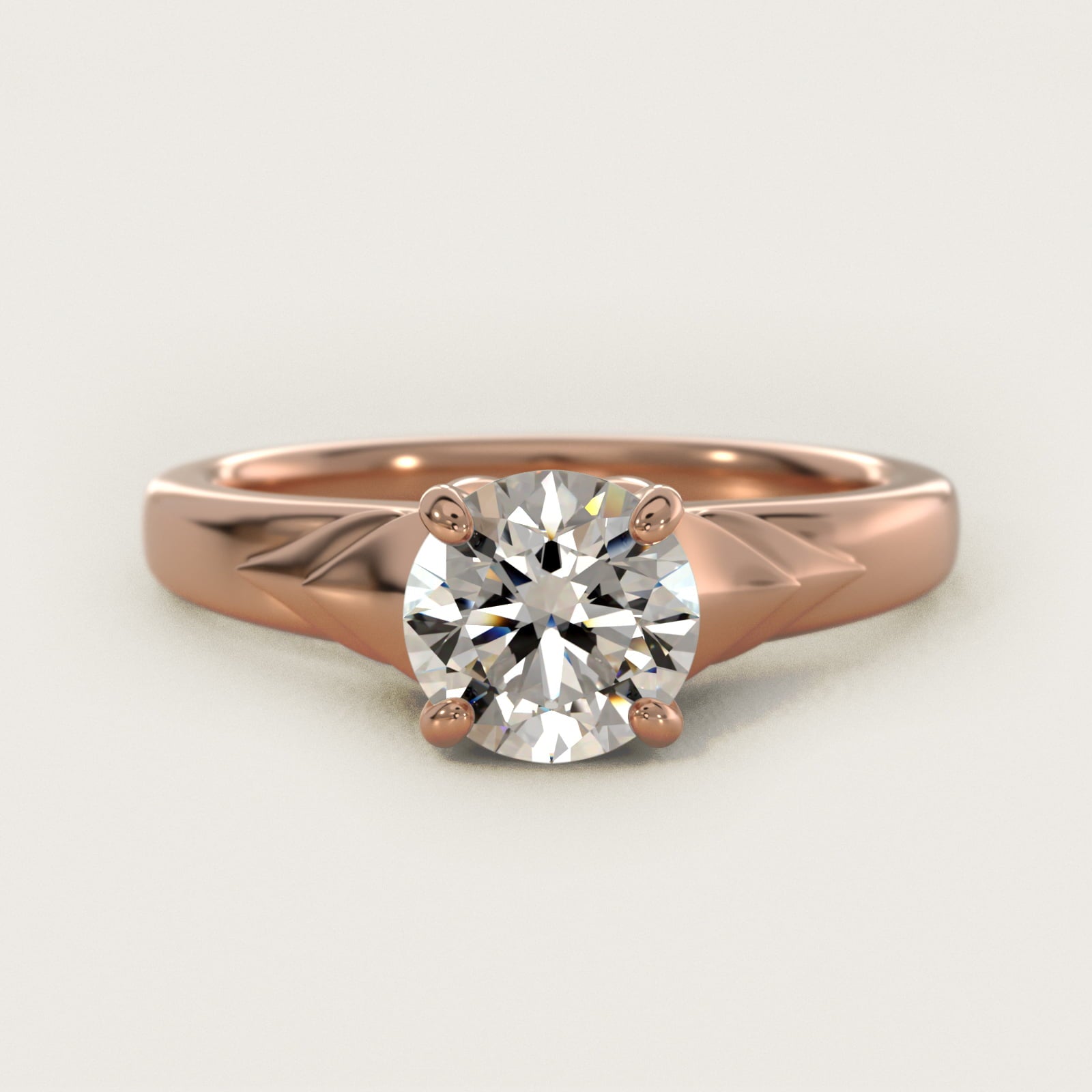 Chevron Solitaire Plus Engagement Ring in 14k Rose Gold - Round Center