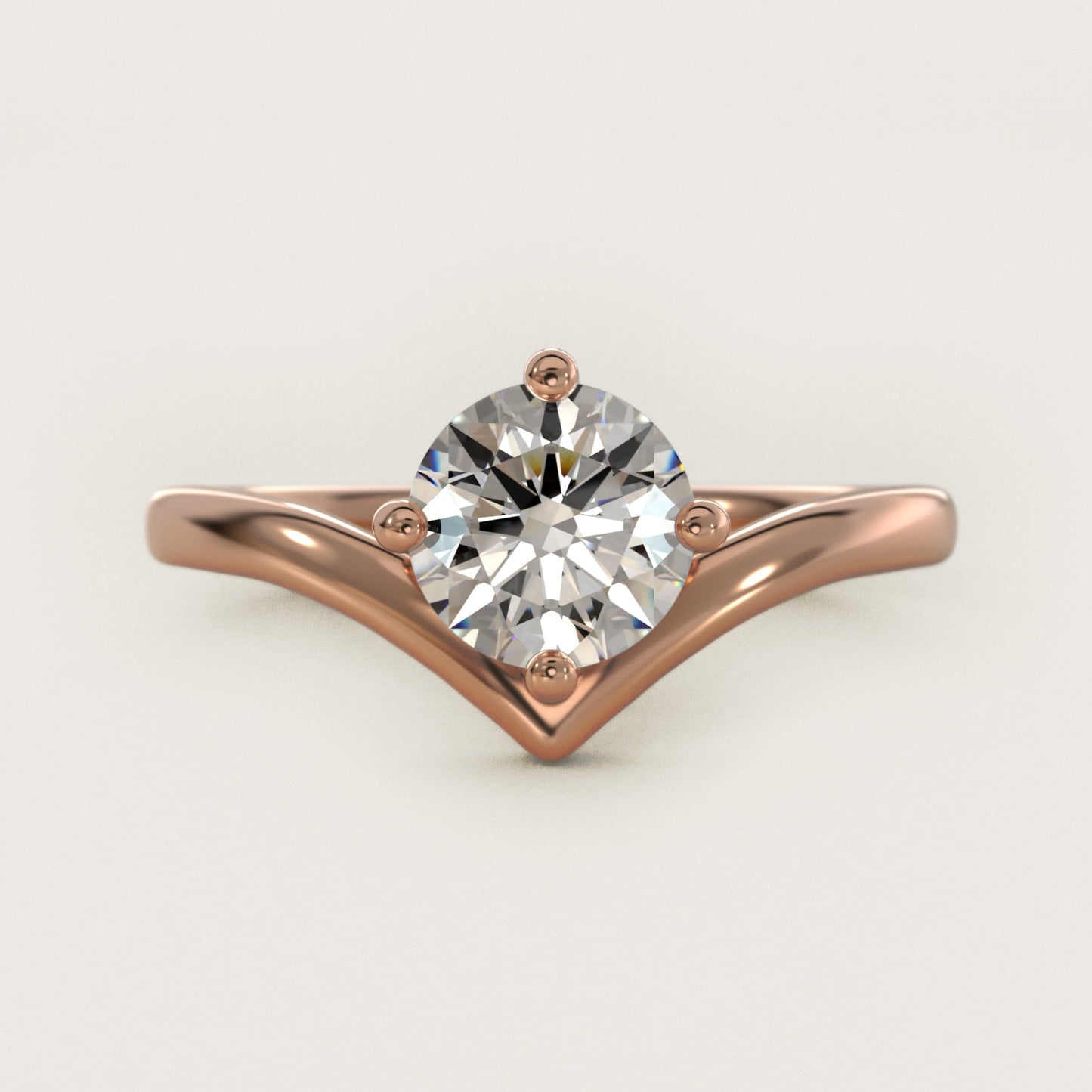 Chevron Solitaire Engagement Ring in 18k Rose Gold - Round Center