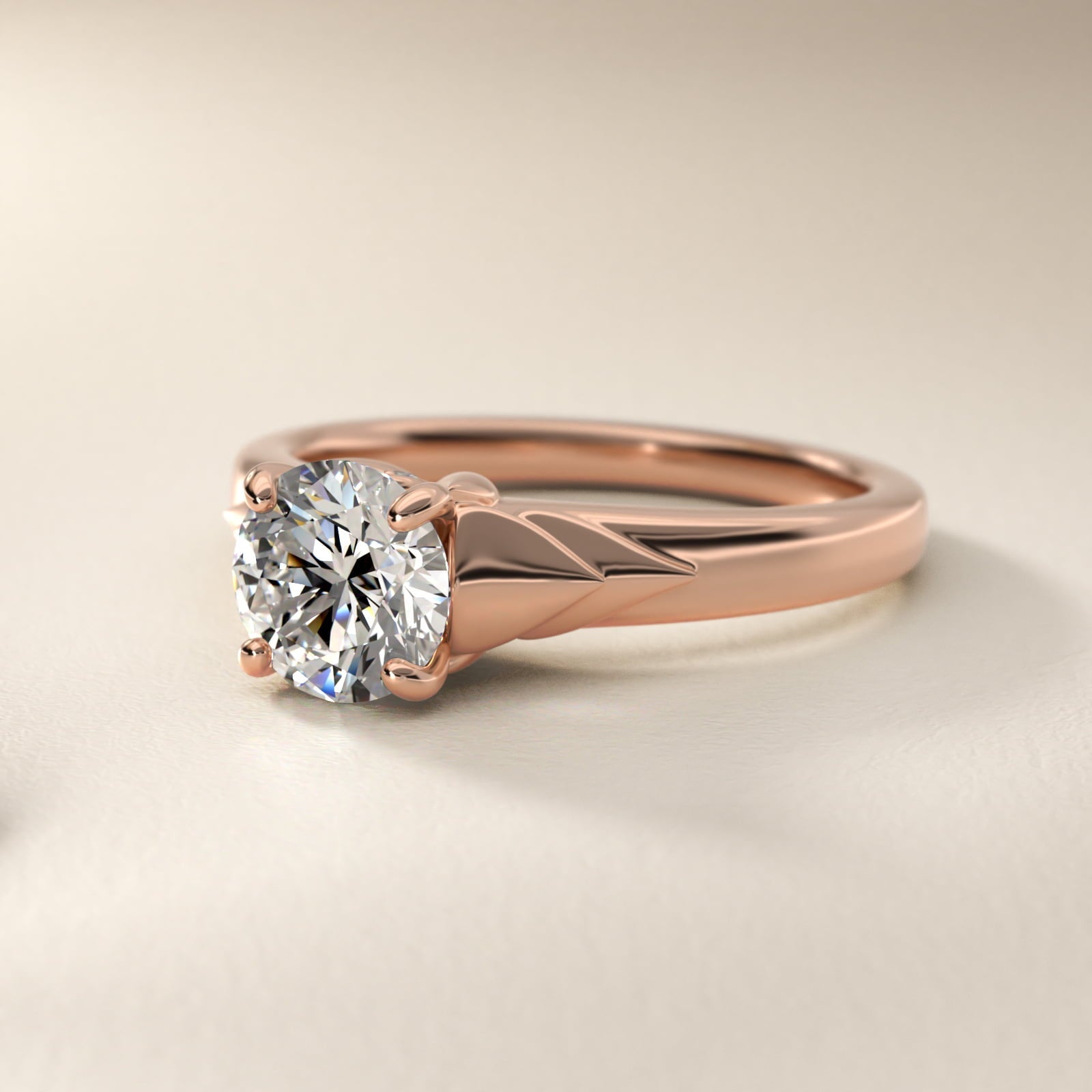 Chevron Solitaire Plus Engagement Ring in 18k Rose Gold - Round Center
