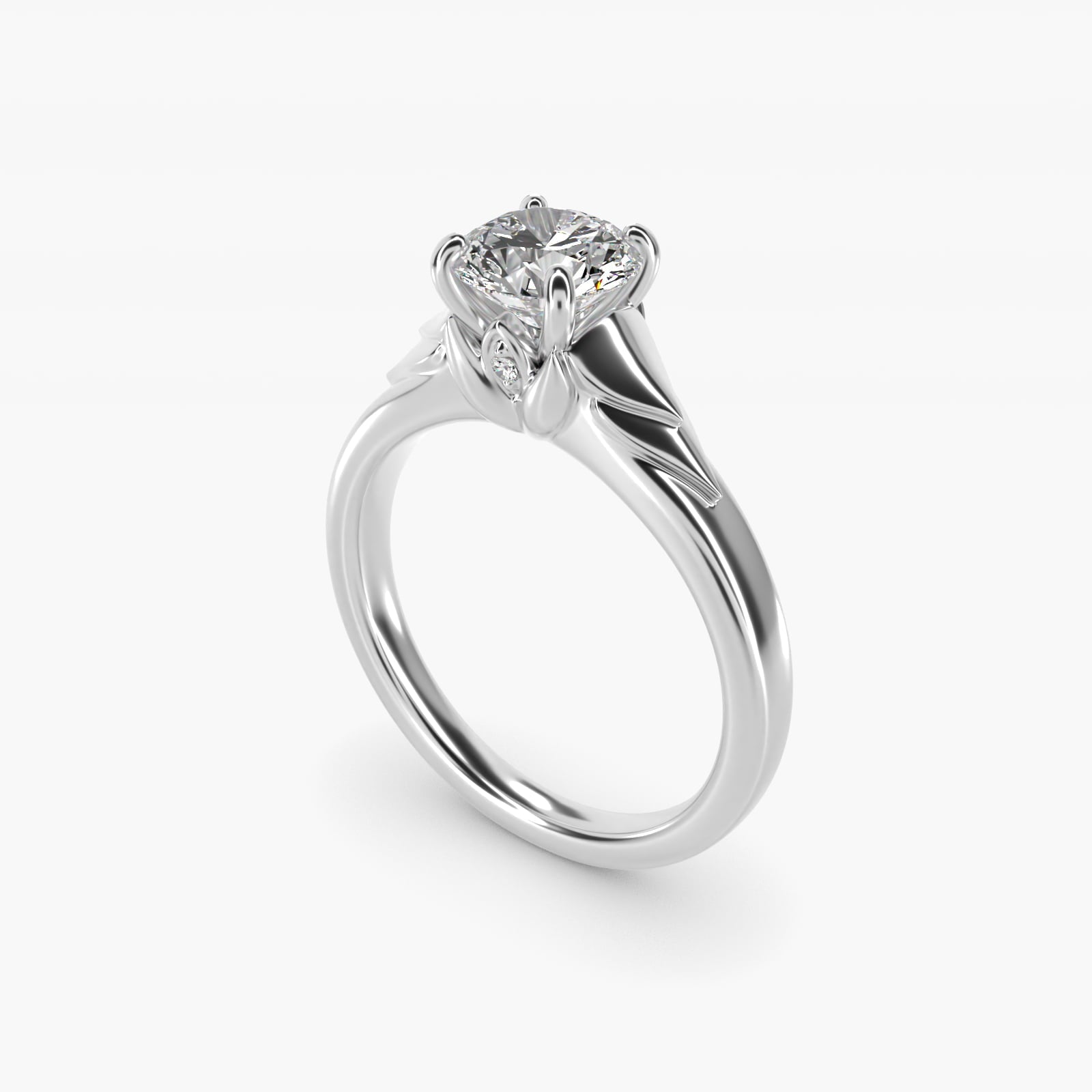 Chevron Solitaire Plus Engagement Ring in 18k White Gold - Round Center