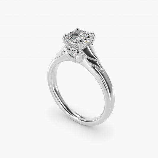 Chevron Solitaire Plus Engagement Ring in 18k White Gold - Round Center