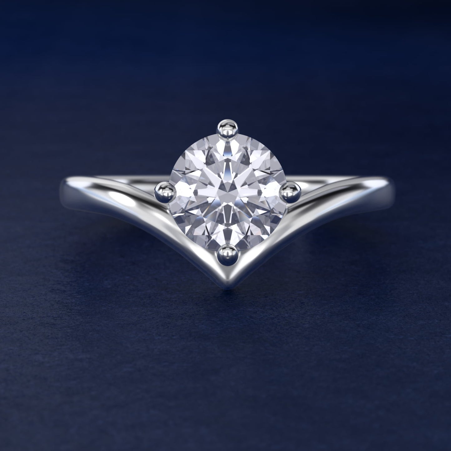 Chevron Solitaire Engagement Ring in 14k White Gold - Round Center
