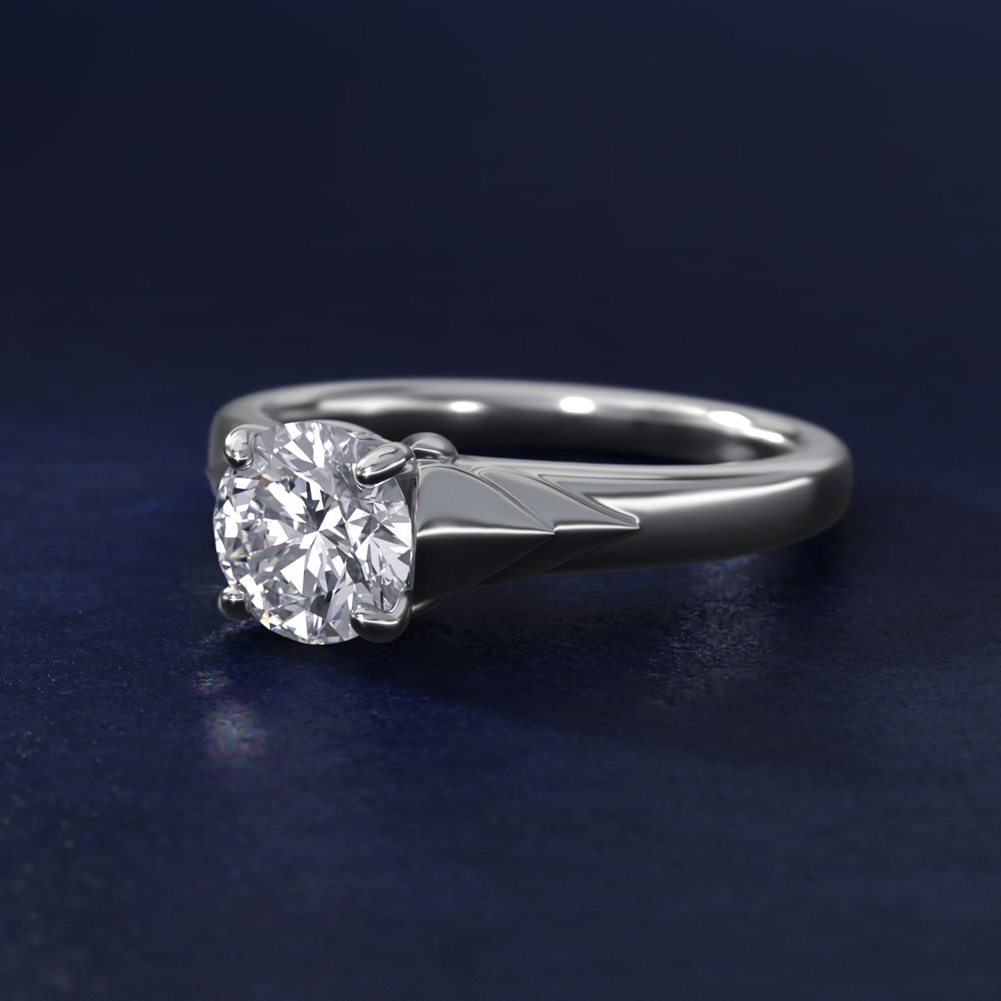 Chevron Solitaire Plus Engagement Ring in 18k White Gold - Round Center