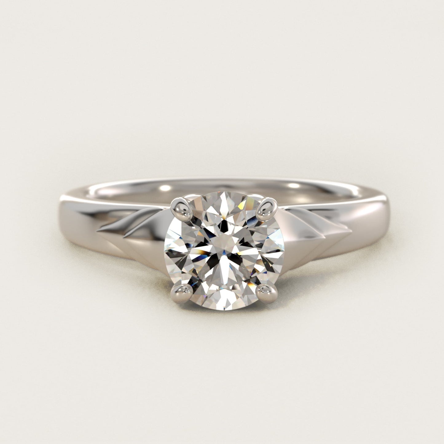 Chevron Solitaire Plus Engagement Ring in 14k White Gold - Round Center