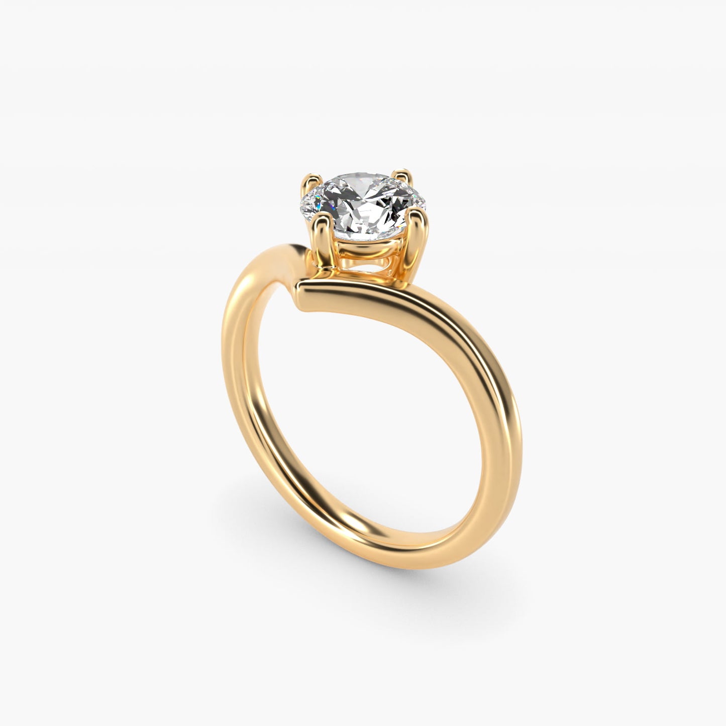 Chevron Solitaire Engagement Ring in 18k Yellow Gold - Round Center