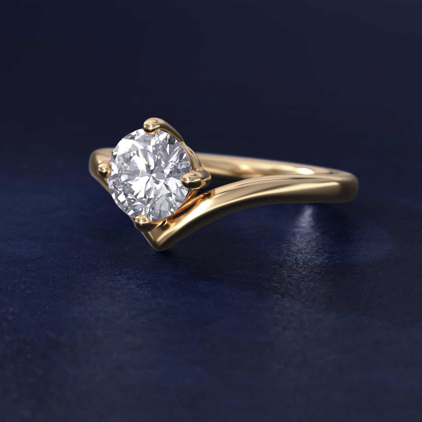 Chevron Solitaire Engagement Ring in 18k Yellow Gold - Round Center