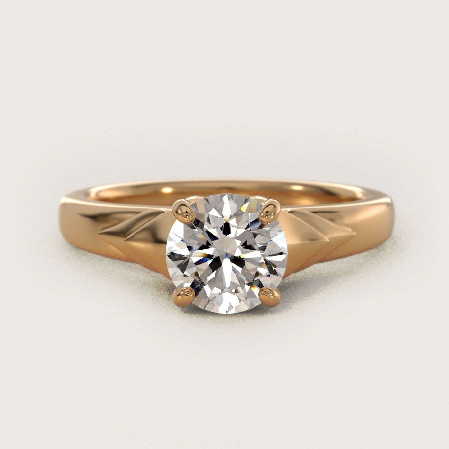 Chevron Solitaire Plus Engagement Ring in 14k Yellow Gold - Round Center