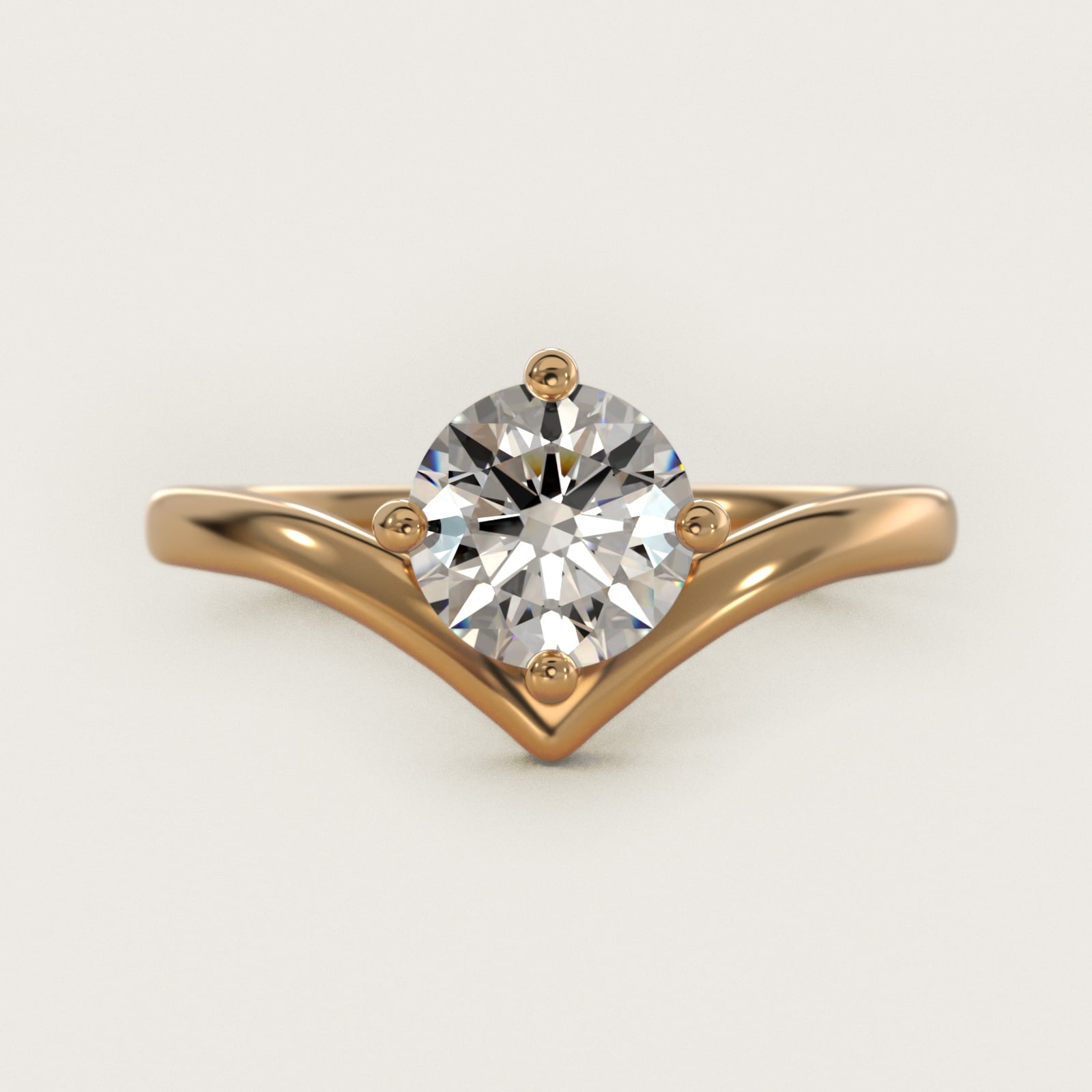 Chevron Solitaire Engagement Ring in 18k Yellow Gold - Round Center