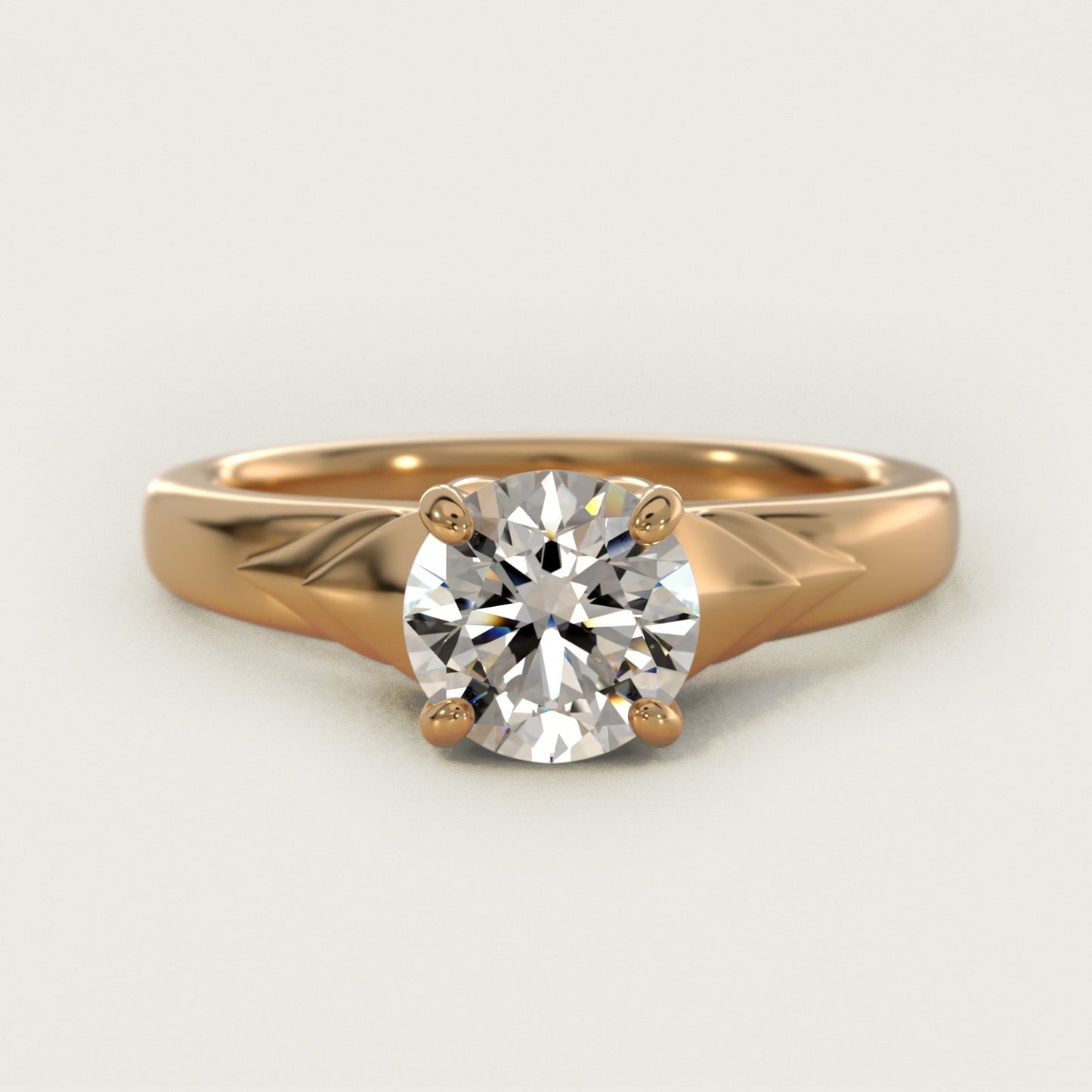 Chevron Solitaire Plus Engagement Ring in 18k Yellow Gold - Round Center