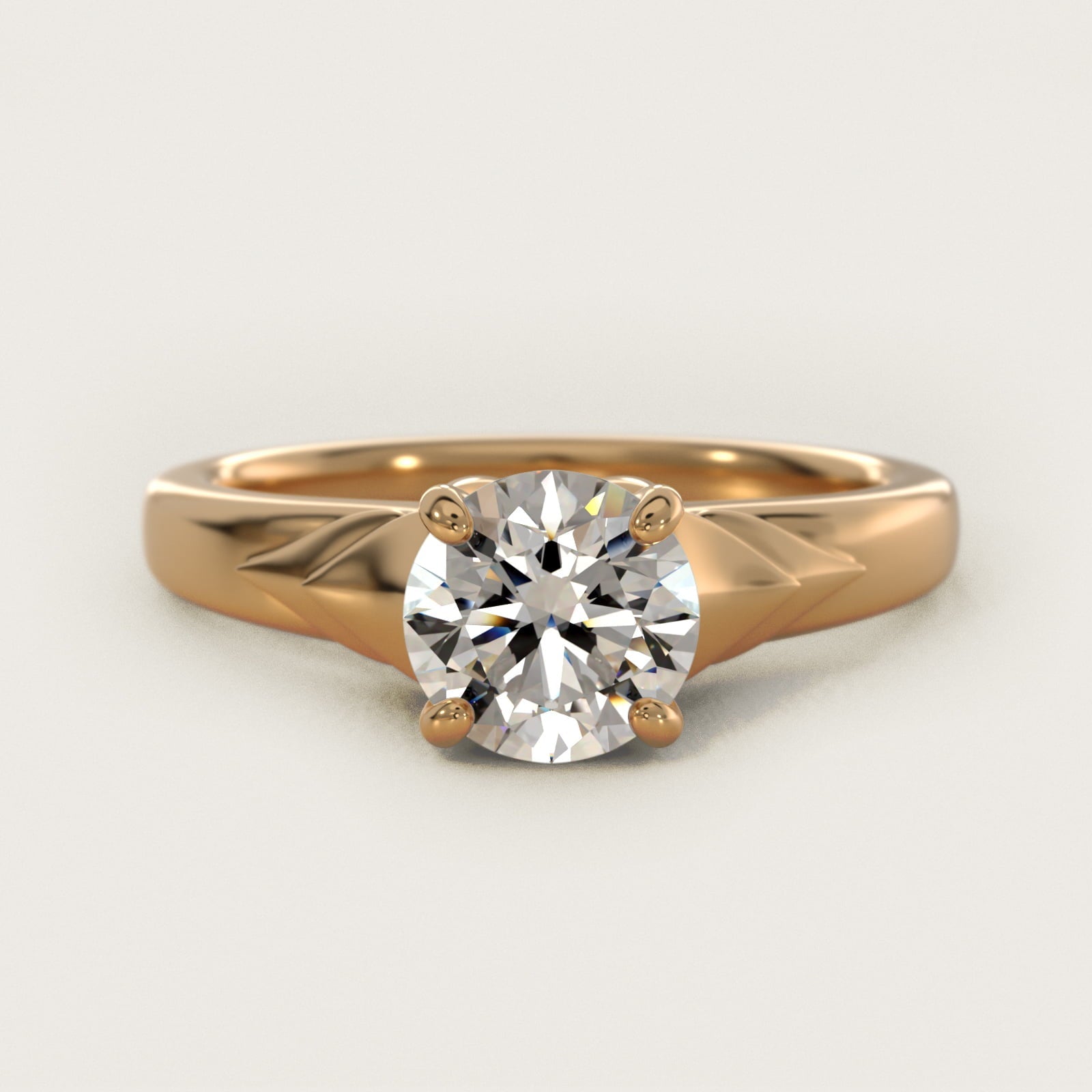 Chevron Solitaire Plus Engagement Ring in 18k Yellow Gold - Round Center