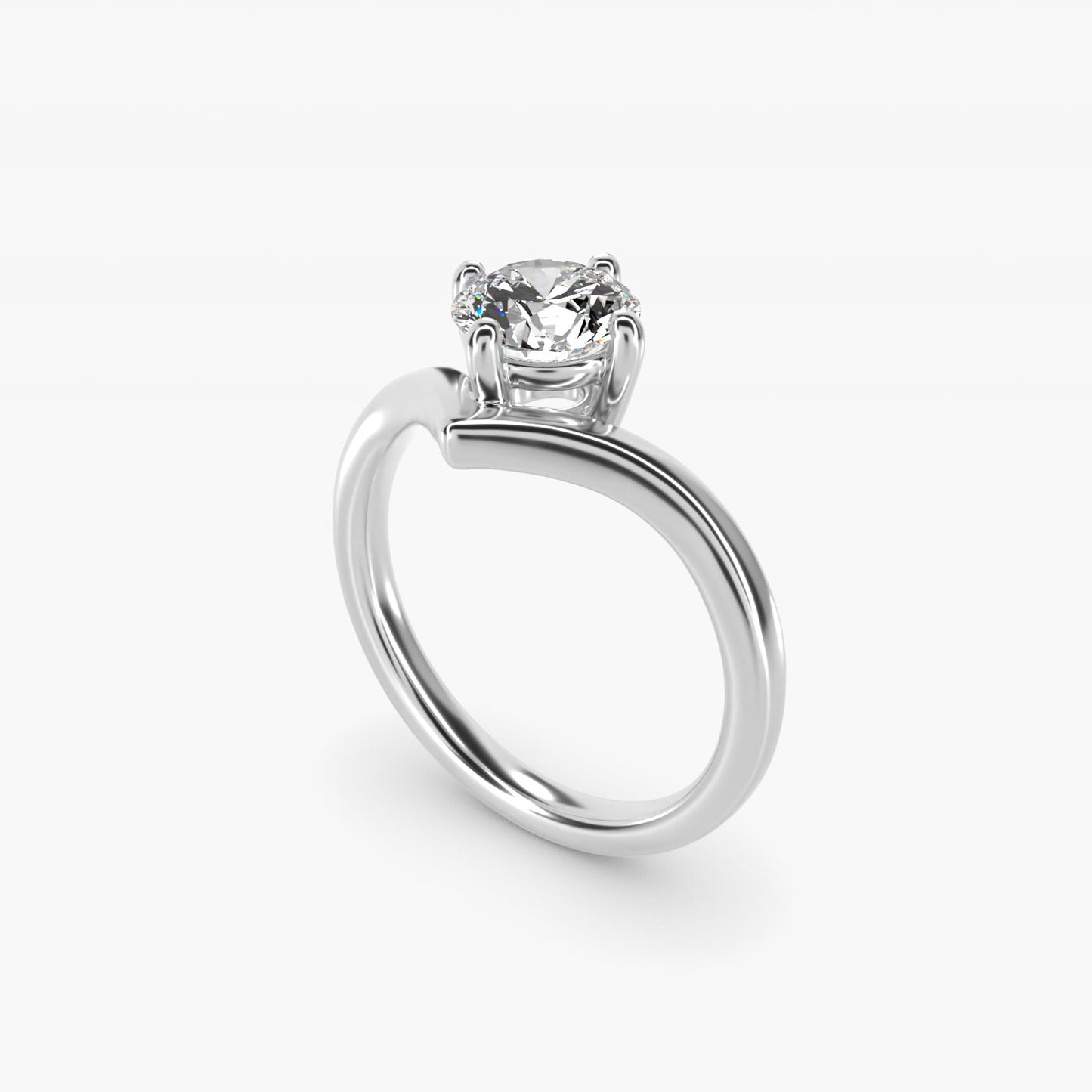 Chevron Solitaire Engagement Ring in Platinum - Round Center