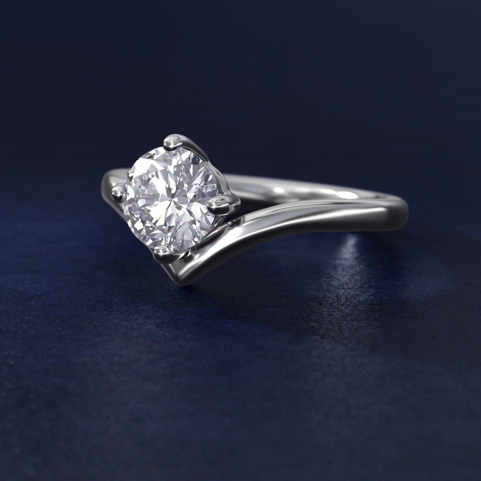 Chevron Solitaire Engagement Ring in Platinum - Round Center