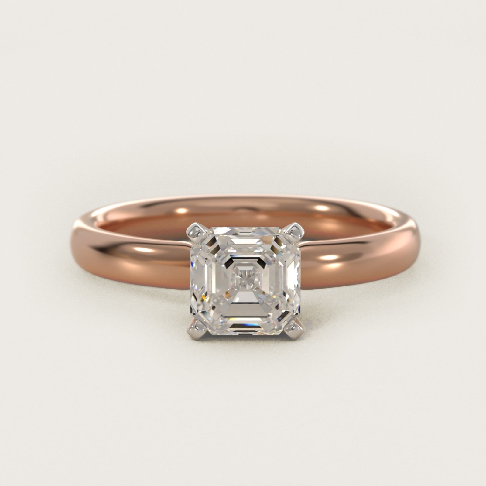 Classic Comfort Fit Solitaire Engagement Ring in 18k Rose Gold (2.5mm) - Asscher Center