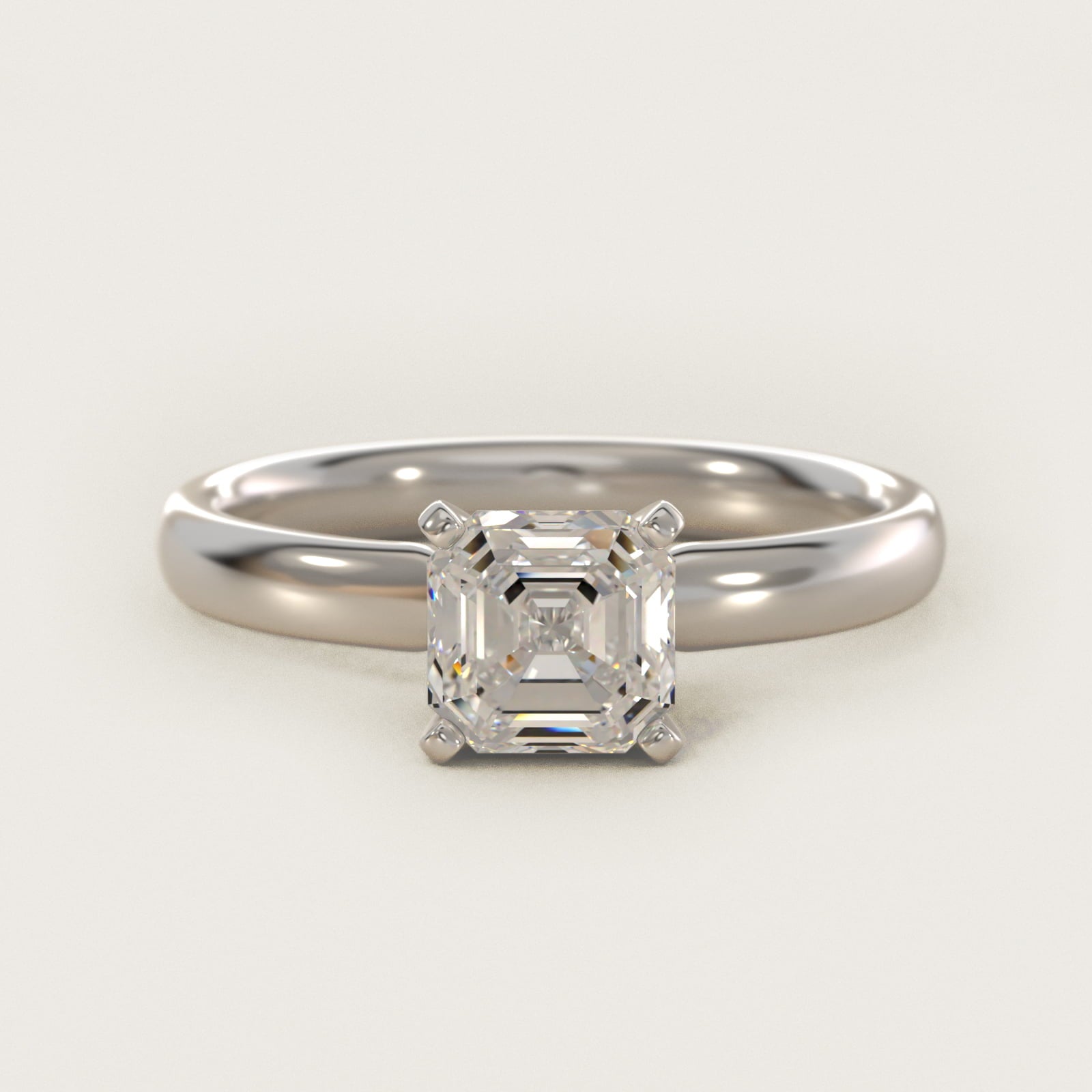 Classic Comfort Fit Solitaire Engagement Ring in 14k White Gold (2.5mm) - Asscher Center