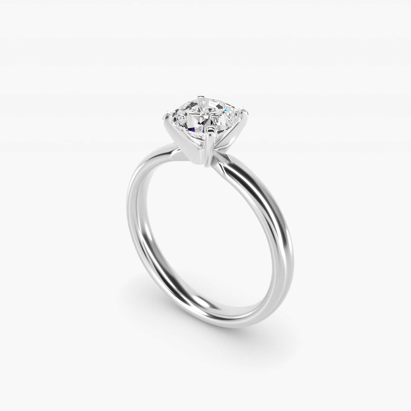 Classic Comfort Fit Solitaire Engagement Ring in 14k White Gold (2.5mm) - Cushion Center