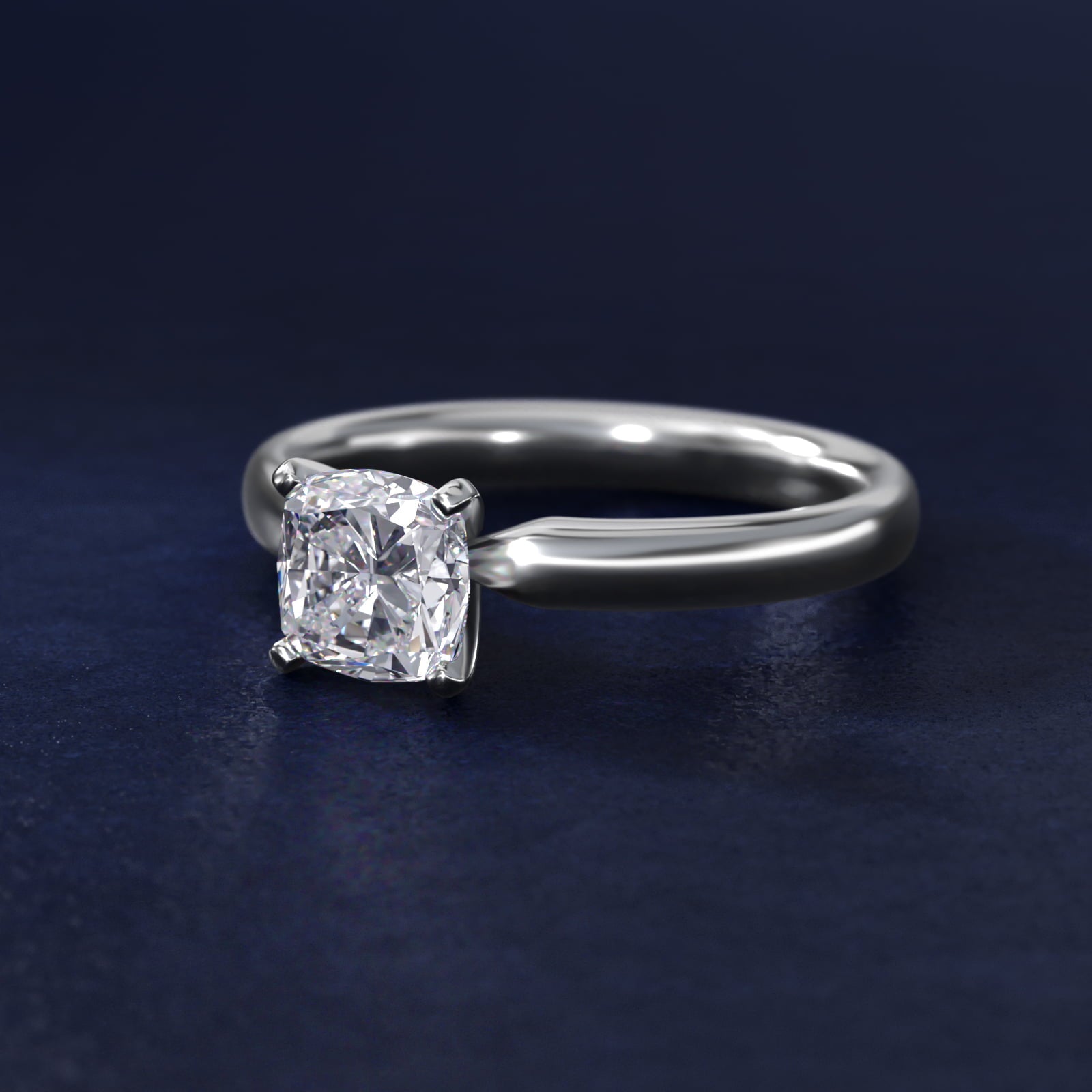 Classic Comfort Fit Solitaire Engagement Ring in 14k White Gold (2.5mm) - Cushion Center