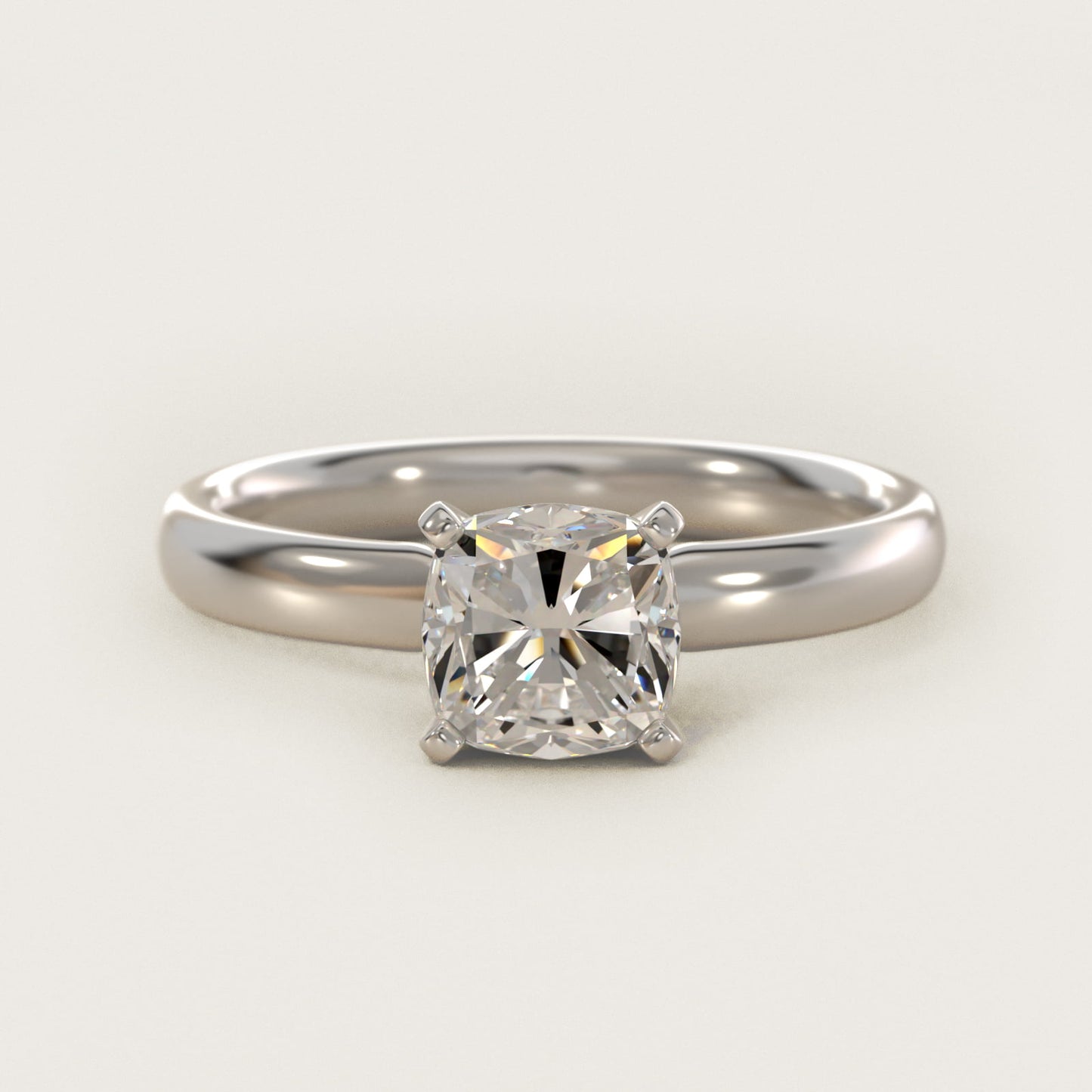 Classic Comfort Fit Solitaire Engagement Ring in 14k White Gold (2.5mm) - Cushion Center